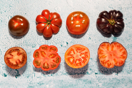 Halves of fresh red tomatoes