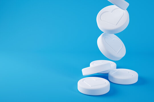 Pills with social media likes 3D illustration
