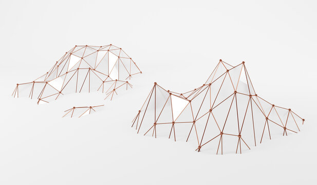 Three dimensional render of brown connected spheres