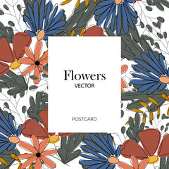 template for design postcards, business cards, invitations with flowers.
