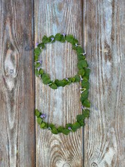 Mathematical figures made of natural material, grass and flowers.