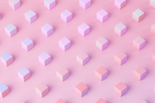 3D illustration of pink and purple cubes pattern