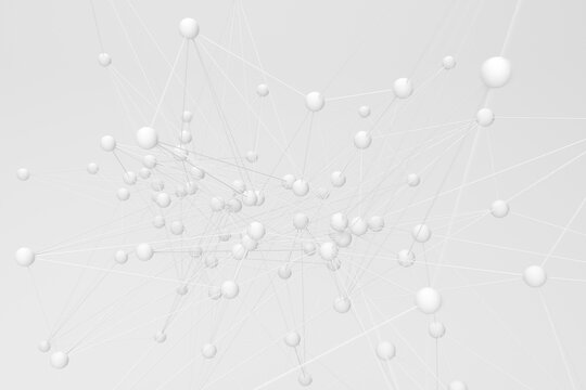 Three dimensional render of white connected spheres