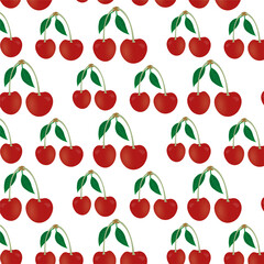 Red cherry pattern, wallpaper illustration on white background design.