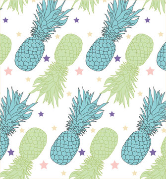  Summer  colored pineapple  pattern on white background Seamless pattern, Fruit illustration.