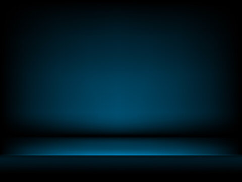 Studio blue background in abstract style. Dark blue abstract gradient background with soft shadows.