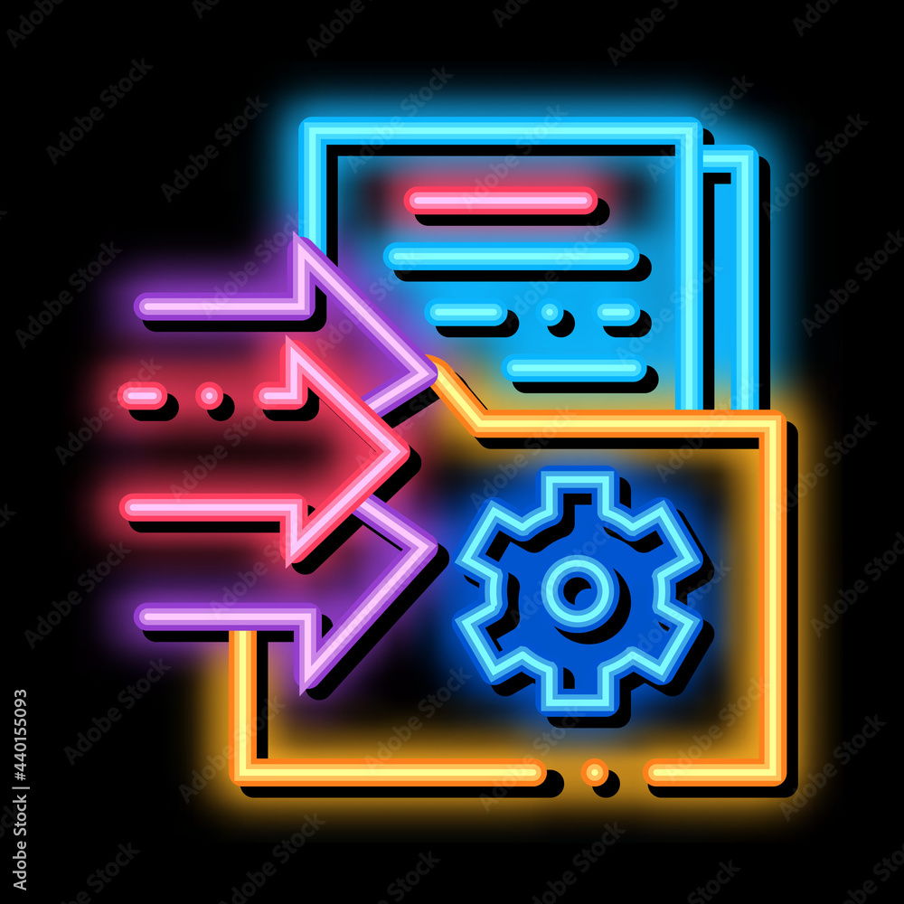 Poster document adding in folder neon light sign vector. glowing bright icon document adding in folder sign