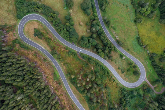 Drone view of winding highway in Black Forest