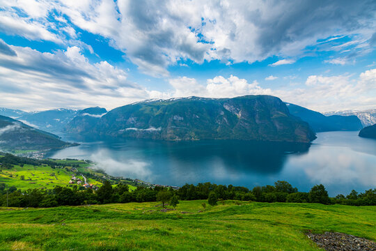Norway, Aurland, High angle view of Aurlandsfjord