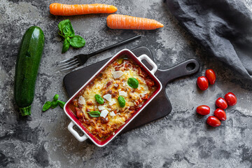 Studio shot of freshly made low carb vegetarian lasagna