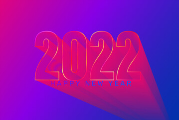 2022 New Year futuristic greeting banner with gradient background. Perspetive 3d numbers with wishing happy holidays.Template for banner,invitation,flyer, web.Minimalistic backdrop for cover.Vector
