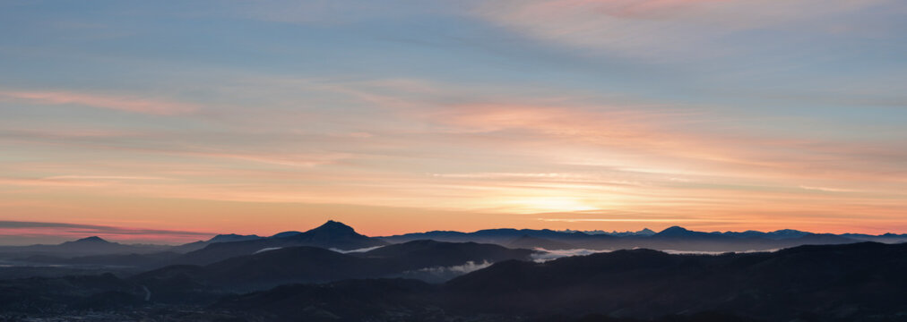 Sunrise over mountains in Basque country, Igueldo, San Sebastian, Spain
