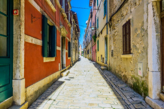 Narrow alley at Rovinj, Istria, Croatia
