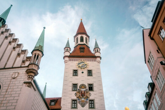 Gothic Style clock tower at Munich, Bavaria, Germany