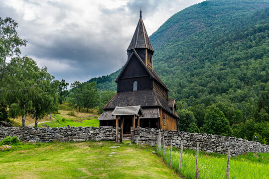 Norway, Lustrafjorden, Unesco world heritage site Urnes Stave Church