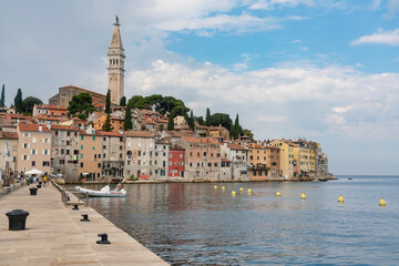 Croatia, Istria County, Rovinj, Harbor of coastal city in summer