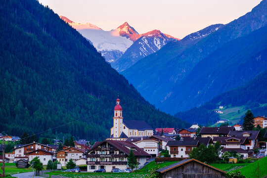 Neustift im Stubaital with Stubai Alps, Tyrol, Austria