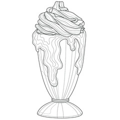 Milkshake.Coloring book antistress for children and adults. Illustration isolated on white background.Zen-tangle style. Hand draw
