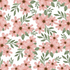 Seamless pattern of peach flower and leaf for fabric design