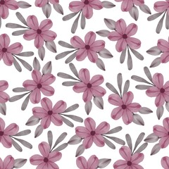 Seamless pattern of pink flower and grey leaf for fabric design