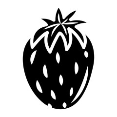 Vector glyph strawberry icon. Isolated fruit silhouette in cartoon style. Black fruit pictogram on the white background.