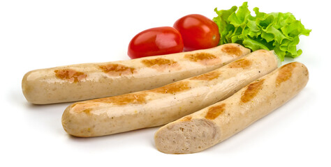 Grilled veal sausages, isolated on white background. High resolution image.