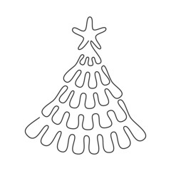 xmas tree line art.Continuous line drawing Christmas tree. One line art holiday concept. Vector illustration. new year