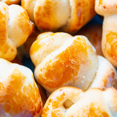 Fresh baked French rolls. Close-up.