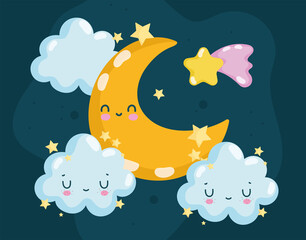 cartoon moon and clouds