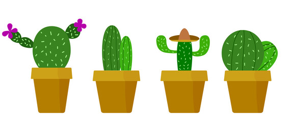 Cute little cactus icon. collection set Vector illustration