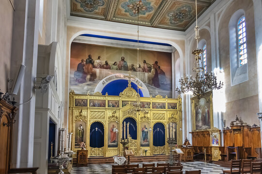 Interior of Church of the Holy Annunciation in the old town of Dubrovnik, Croatia. June 22, 2019.