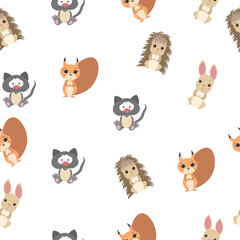 Childrens pattern with animals on white background