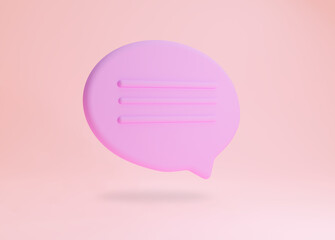 Fototapeta premium 3d purple chat, speech bubble on pink background. The modern concept of social media posts. 3D render image