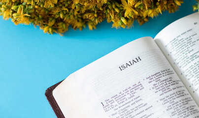 Isaiah the prophet book from Holy Bible, Old Testament. Inspiring and encouraging passages from God...