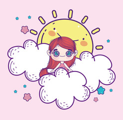 kawaii anime girl on clouds