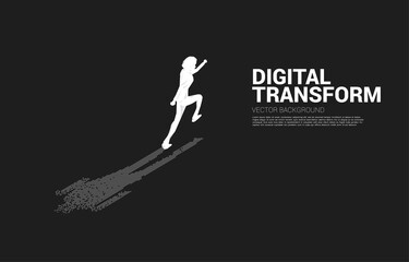 Businessman with shadow from digital dot pixel. business concept of digital transformation and digital footprint.