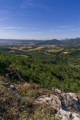 landscape in Provence with forest from viewpoint near Eyzahut, France