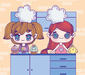 cute anime chef girls