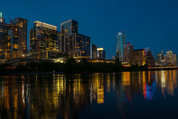 Fototapeta na wymiar View of Austin, Texas in USA downtown skyline. Night sunset city.