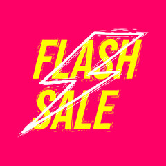 Trendy special offer flash sale with yellow thunder on red background. banner template.