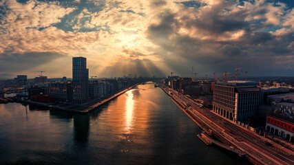 Dublin  Ireland - Aerial view of Dublin dockland district with the Capital Dock apartment block in...