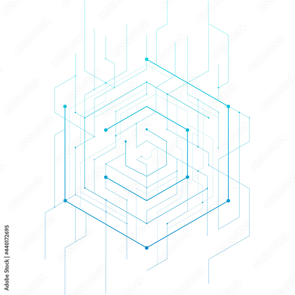 Poster abstract geometric hexagon. lines and dots minimalistic design.