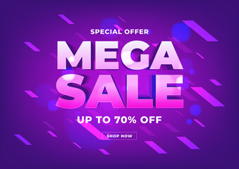 Mega sale banner template design, Big sale special offer online shopping banner.