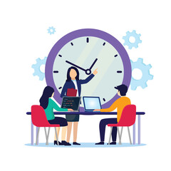 Time management concept, People on meeting planning a work schedule. landing page website illustration flat vector template.