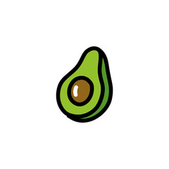 avocado doodle icon, vector color line illustration