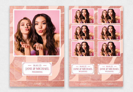 Wedding Photo Booth Card Templates Layout with Pink Geometric Background
