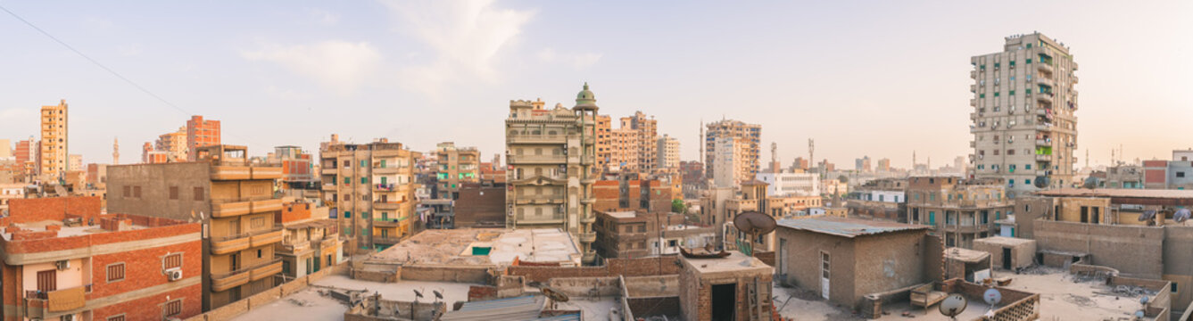 Panorama of broken buildings small town in Cairo, Egypt