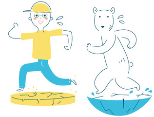 地球温暖化防止を訴える男の子とシロクマ　イラスト素材