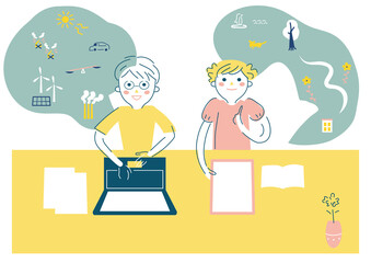 SDGsについて学ぶ子どもたち　イラスト素材						
