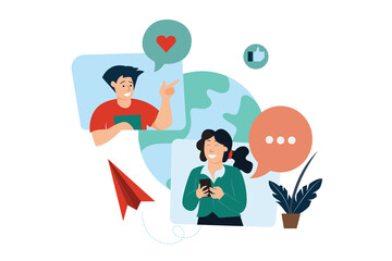 The illustration bans modern communication using video calling, which makes it convenient to not have to travel to meet up because the computer or phone can be done quickly.